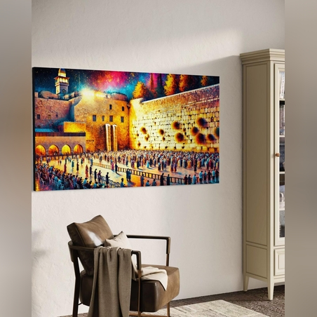 תמונה זכוכית מתפללים בכותל צבעוני