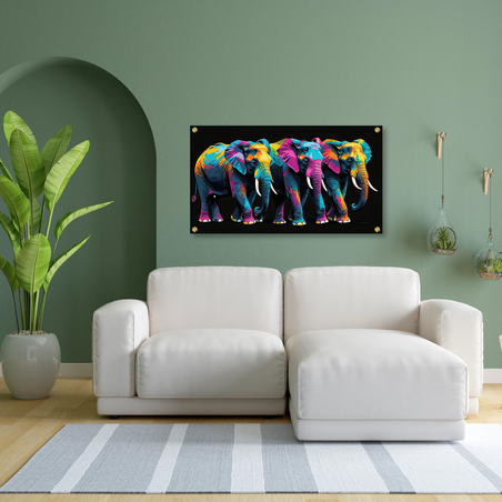 תמונה זכוכית פילים צבעוניים
