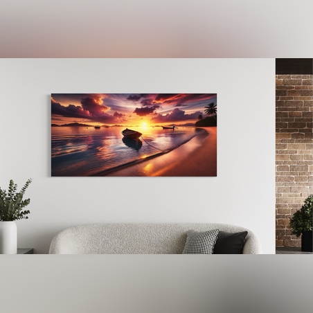 תמונה זכוכית סירה בשקיעה