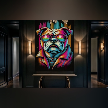 תמונה זכוכית בולדוג צבעוני