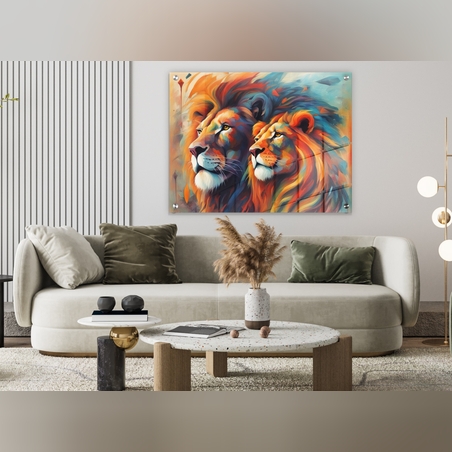 תמונה זכוכית אריות צבעוניים