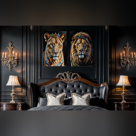 תמונה זכוכית אריה ולביאה