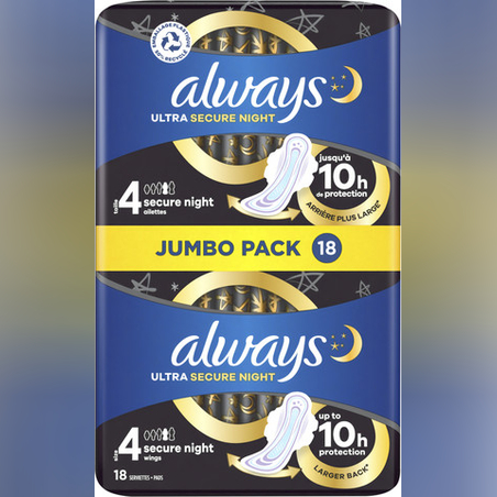 אולוויז - תחבושות אולטרה עם כנפיים לילה בטוח אריזת ג'מבו 4