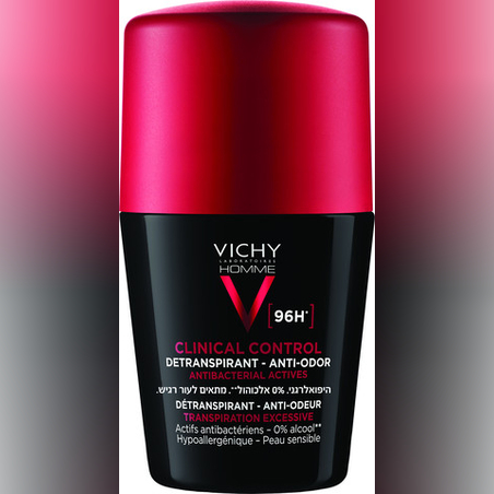 VICHY - דאודורנט קליניקל קונטרול לגבר 96 שעות. היפואלרגני. 0% אלכוהול. מתאים לעור רגיש