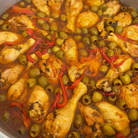 Chicken legs and olives
