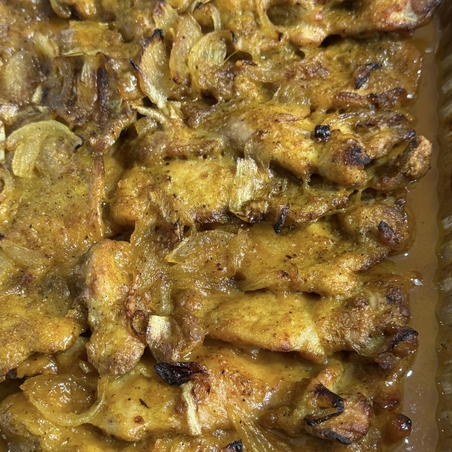 Roasted chicken steak with duck sauce