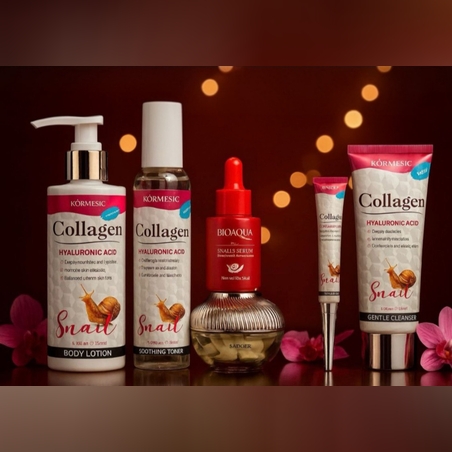 🐌 סדרת טיפוח Kormesic ו-Bioaqua - קולגן, חומצה היאלורונית ותמצית חלזונות 🐌