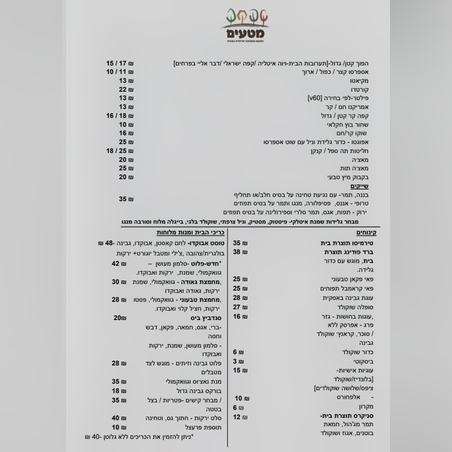 תפריט בית הקפה