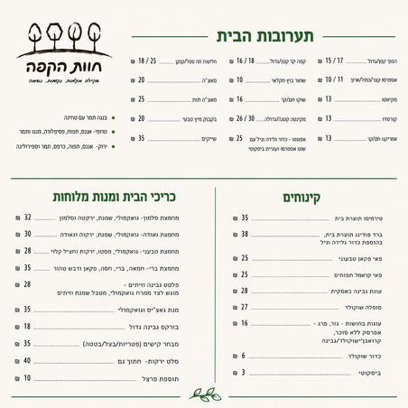 תפריט בית הקפה