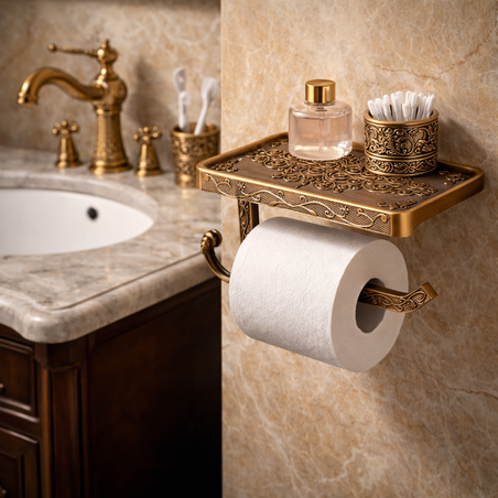 מתקן נייר טואלט רטרו זהב עתיק