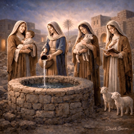 תמונה קנבס לסלון ארבע אימהות – באר האמונה