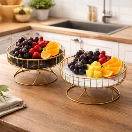 זוג מגשי אירוח זהב פירות