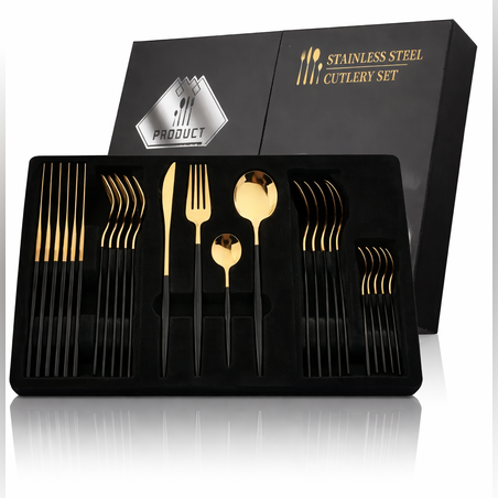 סט סכום יוקרתי נירוסטה שחור-זהב – 24 חלקים