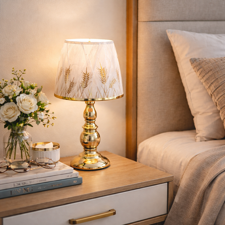 מנורת שולחן קומפקטי רטרו זהב לחדר שינה / סלון