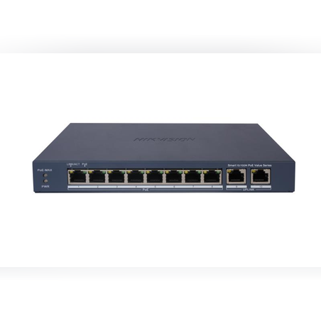Hikvision DS-3E1310P-EI/M – מתג סוויץ' POE חכם 8 פורטים | 2 אפלינק Gigabit | 60W | ניהול חינמי | למצלמות אבטחה