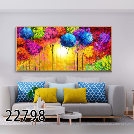 תמונת קנבס מעוצבת ממוסגרת דגם 22798-עצים צבעוניים
