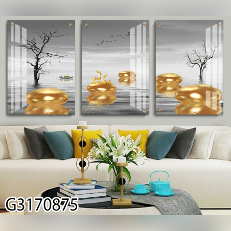 שלישיית תמונות מעוצבות מודפסות על זכוכית לסלון \לובי\משרד  דגם G3170875
