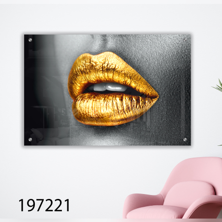 תמונה מעוצבת שפתיים מוזהבות מודפסת על זכוכית דגם 197221