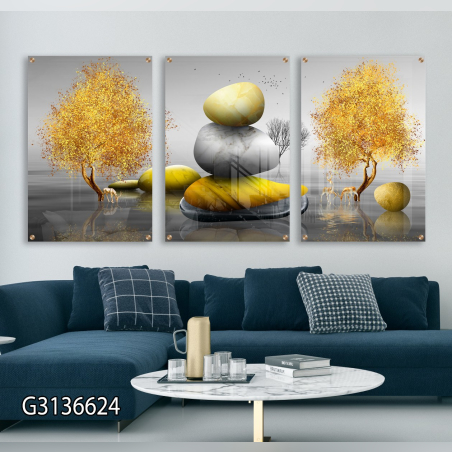 שלישיית תמונות לפינת אוכל או לסלון מודפסות על זכוכית דגם G3136624