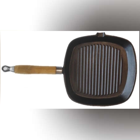 מחבת פסים עם ידית עץ + משפך יצוק