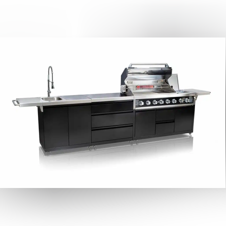 🔥 יחידת מטבח חוץ יוקרתית – CAESAR BLACK SERIES | גריל גז, מקרר וכיור