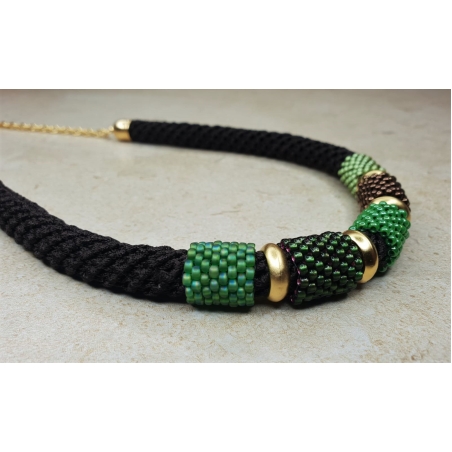 Brown & Gold with Colorful Beads Necklace - Hanita