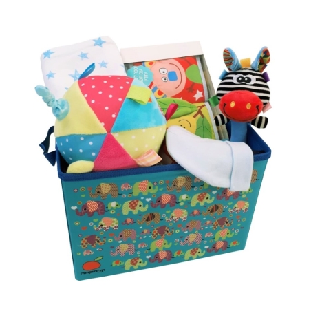 50# - ילד של אבא : מתנה לתינוק המתוק בקופסת בד לצעצועים המכילה ספר בד, שמיכה, כדור תחושות קטיפתי, בובת מקל מרשרשת וכובע