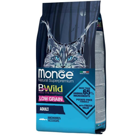 Monge BWild מונג' ביווילד מזון יבש לחתול בוגר על בסיס אנשובי מופחת דגנים 10 ק