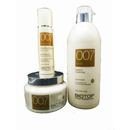 ערכת טיפוח שיער ביו טופ 007 3 מוצרים מסכה שמפו ללא מלחים סרום biotop