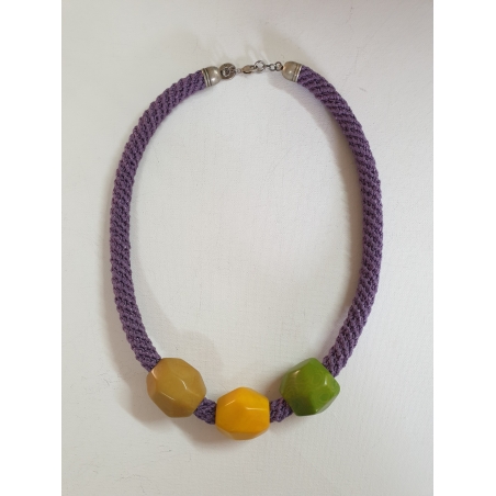 Purple & Yellow, Ochre and Green Tagua Beads Necklace | Talia
