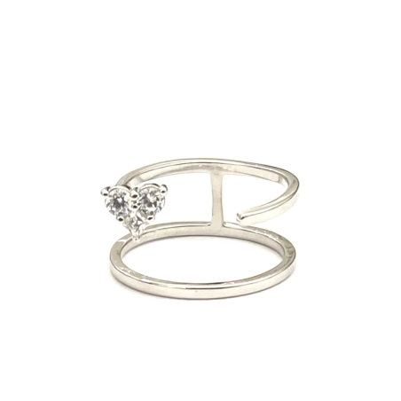 טבעת בל עם זרקון לב 3 אבנים - כסף 925