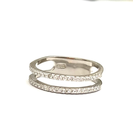 טבעת כסף 925 - 2 פסי זרקונים