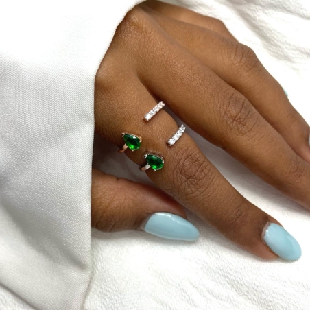 טבעת פתוחה כסף 925 - טיפה ירוקה