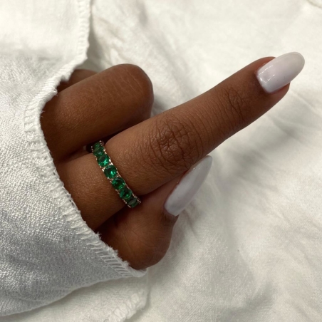טבעת אינפיניטי אבנים ירוקות - כסף 925 בציפוי רוז גולד
