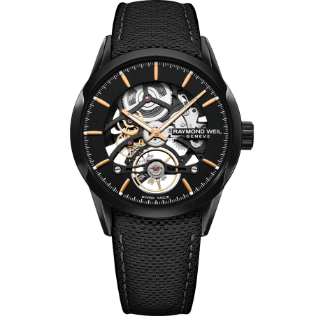 Freelancer Calibre RW1212 Skeleton Men's Automatic Black Watch, 42mm stainless steel, black open-worked dial, black leather strap, Calibre RW1212 in-house movement  2785-BC5-20001
