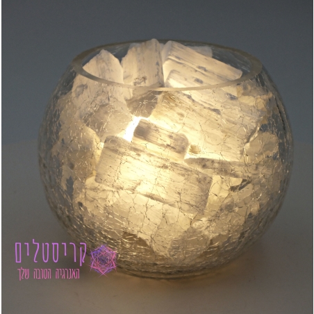 מנורת גבישי סלנייט דקורטיבית בקערה בדוגמת זכוכית סדוקה - קטנה
