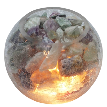 מנורת גבישי פלורייט דקורטיבית בקערה בדוגמת זכוכית סדוקה - קטנה
