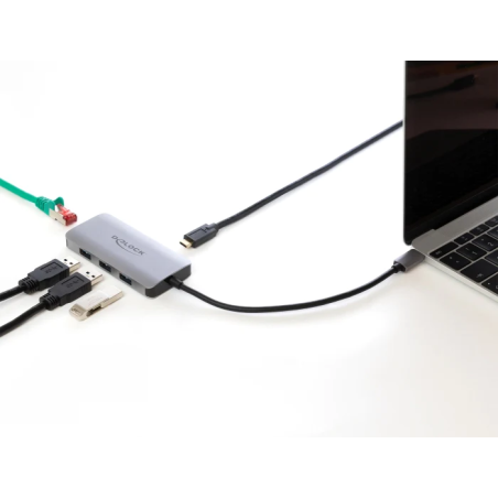 מפצל USB HUB משרדי USB-C 3.2 Gen 1 PD עם 3 כניסות USB-A + רשת Delock Giga