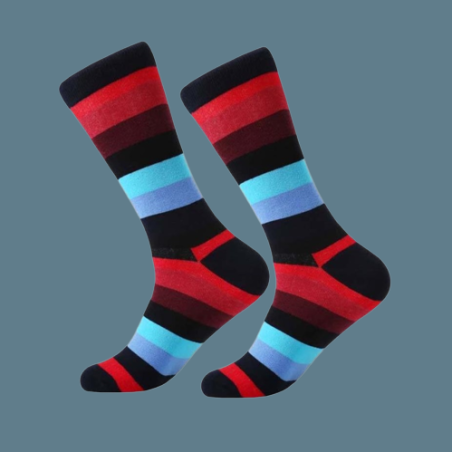 גרביים מעוצבים פסים שחור בשילוב אדום-כחול NEW
