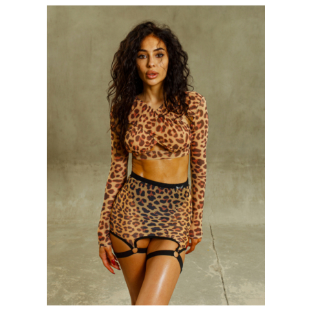 Set mesh CRUZ DESEAR leopard (rashguard + skirt with sewn shorts)