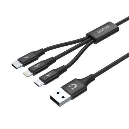 כבל USB לחיבור Type C + Lightning + Micro של חברת UNITEK