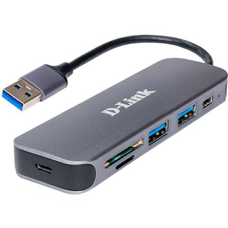 מפצל 5 ב- 1 D-Link 2-Port USB 3.0 Hub & Card Reader DUB-1325
