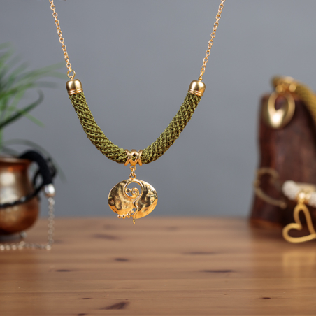 Green & Gold Pomgrante Pendant Necklace -Maayan