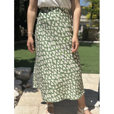 חצאית רונה ירוק- שמנת