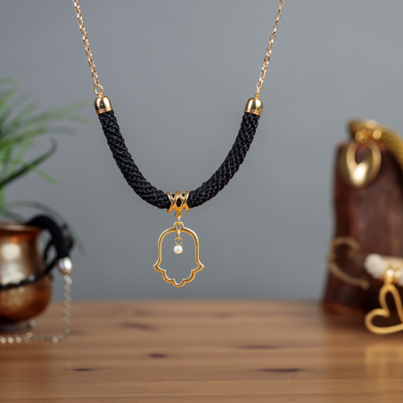 Black & Gold Hamsa Pendant Necklace | Mazal