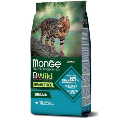 Monge BWild מונג' ביווילד מזון יבש לחתולים בוגרים מסורסים טונה ואפונה נטול דגנים 1.5 ק