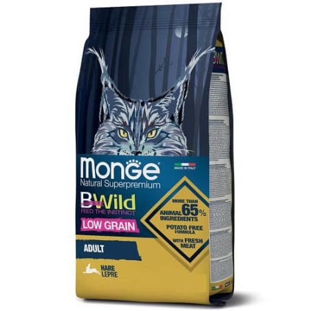 Monge BWild מונג' ביווילד מזון יבש לחתול בוגר על בסיס ארנבת מופחת דגנים 1.5 ק