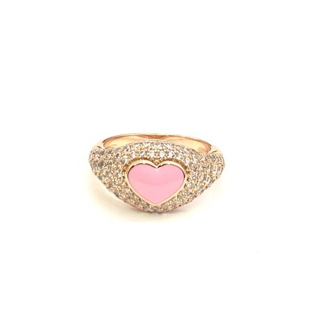 טבעת זרת רוז גולד לב בצבע ורוד