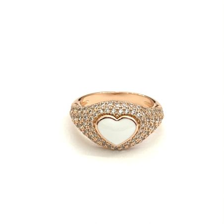 טבעת זרת רוז גולד לב בצבע לבן