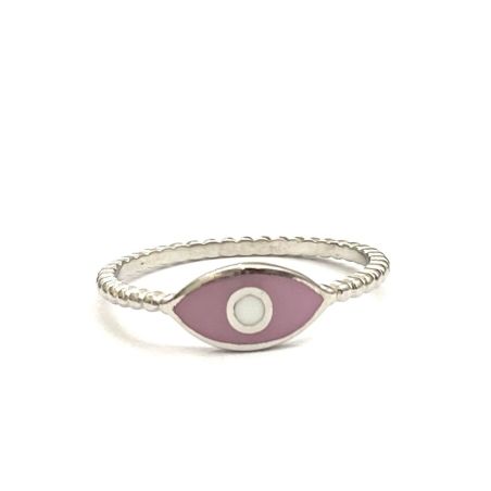 טבעת כסף 925 עין ורודה עם נקודה לבנה